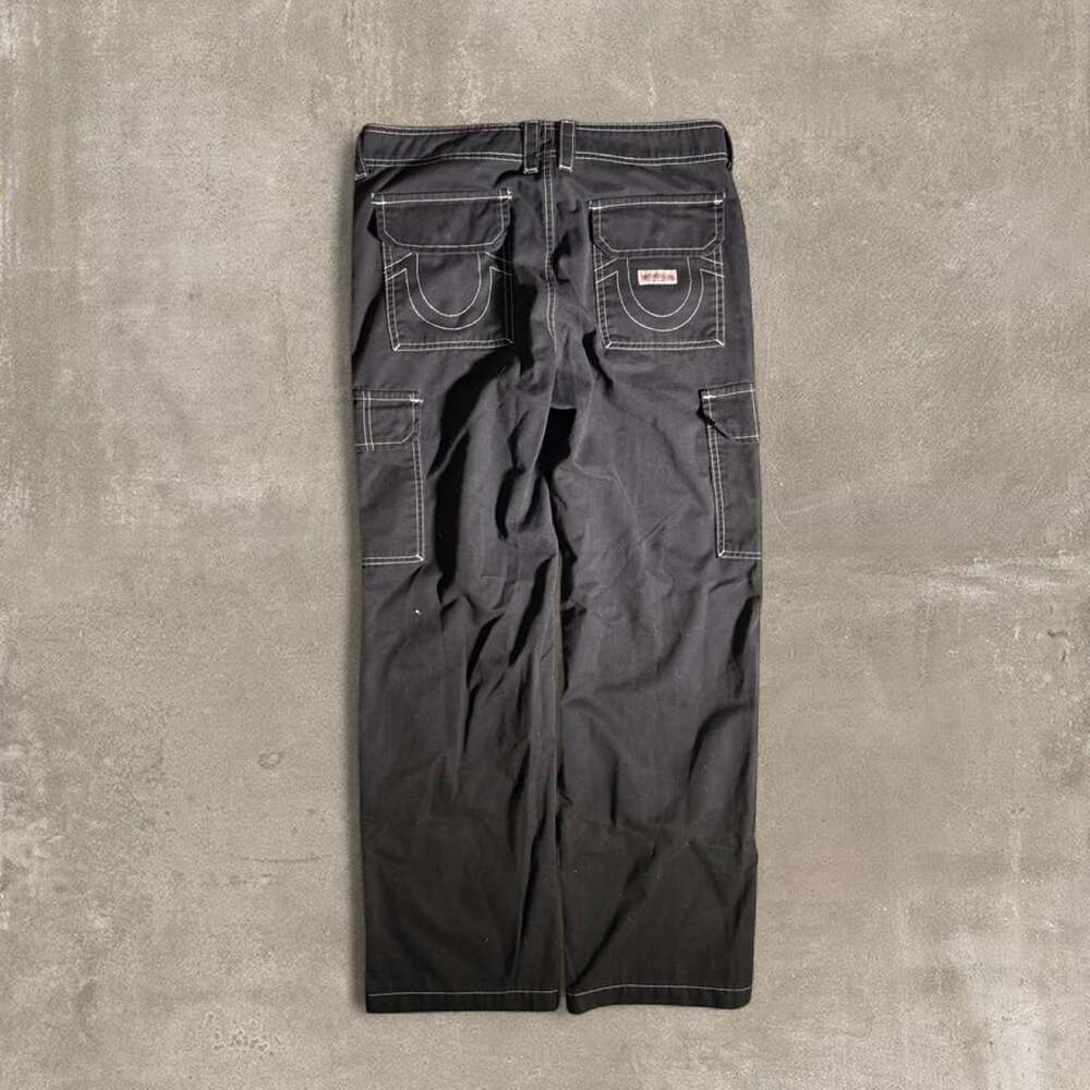 True Religion Black Contrast Stitch Cargo Pants